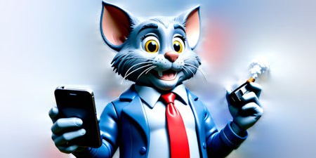 Animated business cat using smartphone and detonatorの素材