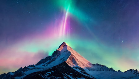 Majestic Mountain with Vibrant Northern Lights in Night Skyの素材