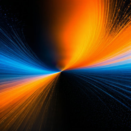Dynamic abstract light streaks in blue and orangeの素材