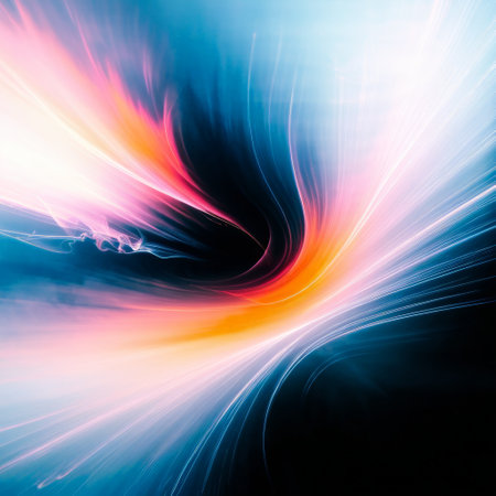 Abstract light streaks in vibrant colors on a dark backgroundの素材