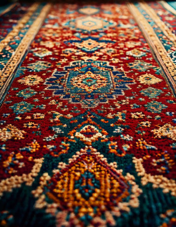 Close-up of a vibrant and intricate oriental carpetの素材