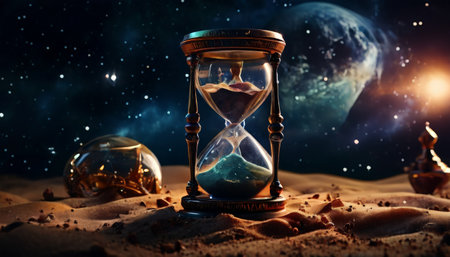 Hourglass on Alien Planet with Galactic Backgroundの素材