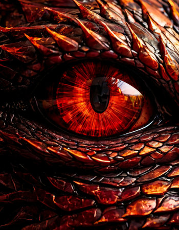 Close-up of a dragons fiery eyeの素材