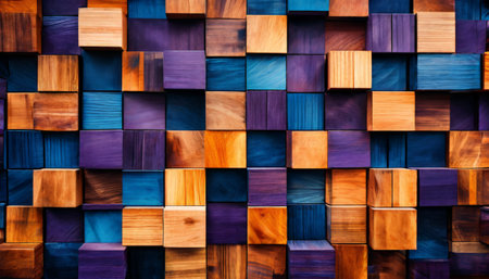 Colorful wooden block mosaic wallの素材