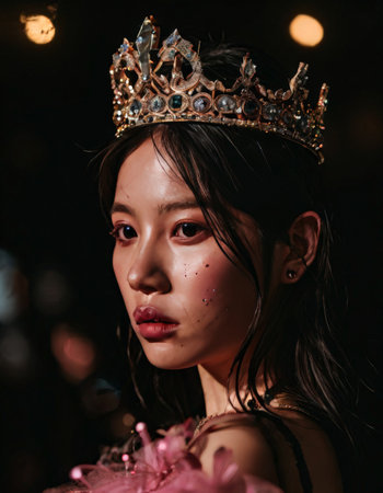 Elegant Woman in Crown with Artistic Makeupの素材