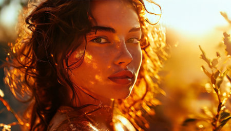 Sunlit Portrait of Woman in Natural Settingの素材