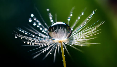 Dew-Covered Dandelion Seed with Water Droplet Close-Upの素材