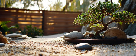 Serene bonsai tree in zen gardenの素材