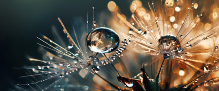 Macro Shot of Dew on Dandelion Seeds with Bokeh Backgroundの素材