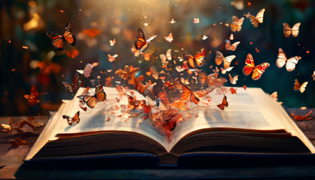 Open Book with Flying Butterfliesの素材