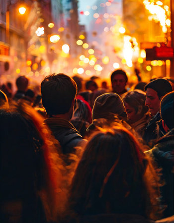 Crowded Street During a Festive Evening Eventの素材