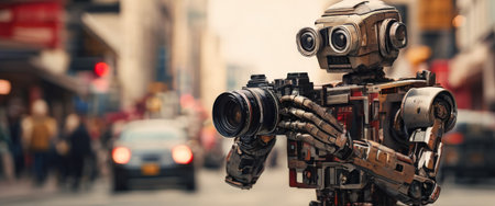 Robotic photographer capturing urban street sceneの素材