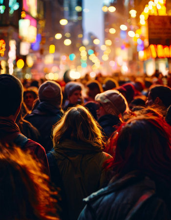Busy city street filled with vibrant nightlifeの素材