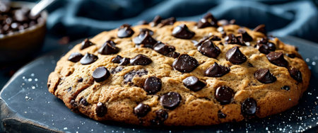 Chocolate chip cookie on a dark backgroundの素材