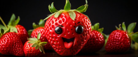 Cheerful strawberry with googly eyes and playful expressionの素材