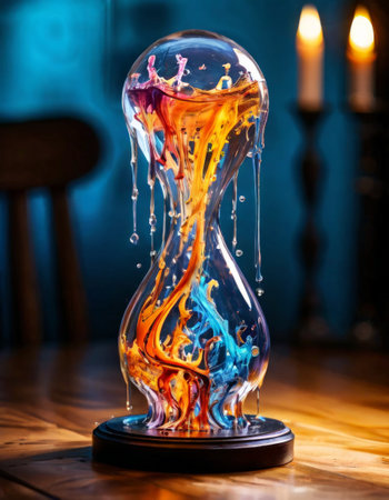Colorful liquid hourglass with vibrant swirling patternsの素材