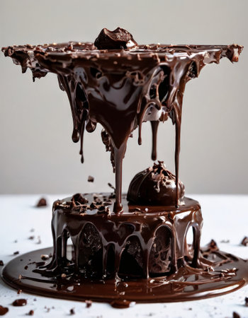 Luxurious chocolate fountain with dripping molten chocolateの素材