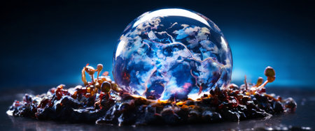 Artistic glass sphere on a dark mysterious surfaceの素材