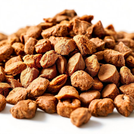 Dried organic tiger nuts in a scattered pileの素材