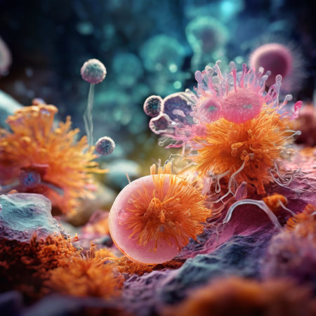 Surreal close-up of vibrant coral-like marine organismsの素材