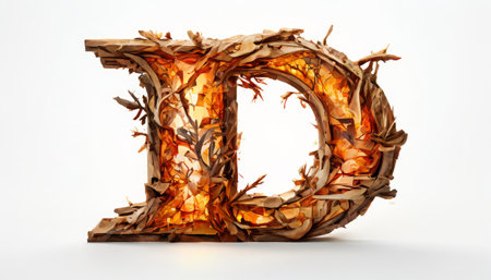 Wooden letter "D" illuminated with autumn-inspired colorsの素材