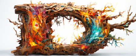 Wooden letter D with glowing elements and natural texturesの素材