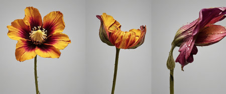 Detailed close-up of vibrant flowers in different stages of bloomの素材