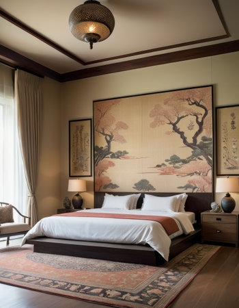 Serene Asian-Style Bedroom Interiorの素材