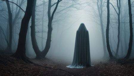 Mysterious Figure in Misty Forestの素材