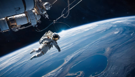 Astronauts Spacewalk Above Earthの素材