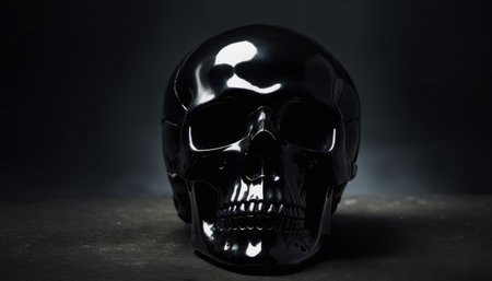 Reflective Black Skull on Dark Backgroundの素材