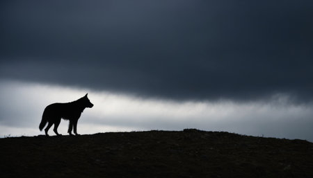 Silhouette of a Lone Wolf on Crestの素材