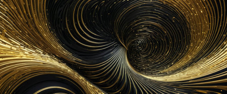 Abstract golden swirling vortex on black backgroundの素材