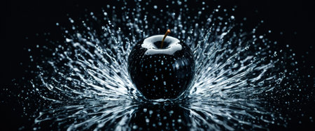 Black apple splashing in water with dramatic lightingの素材