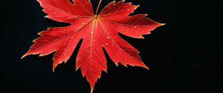 Vibrant Red Maple Leaf Against Black Backgroundの素材