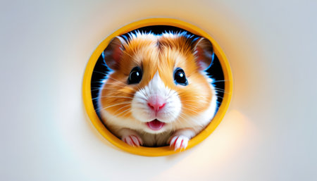 Adorable hamster peeking through circular holeの素材