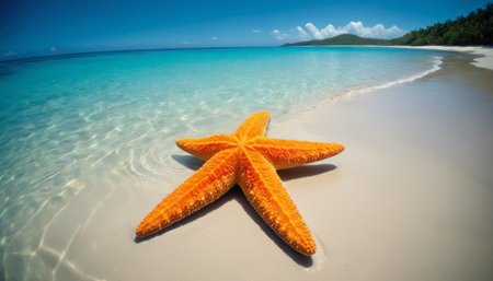 Vibrant starfish on a tropical beachの素材