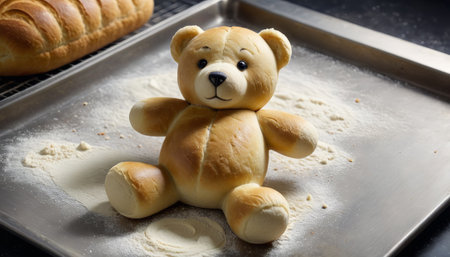 Adorable Bread Teddy Bear on Baking Trayの素材