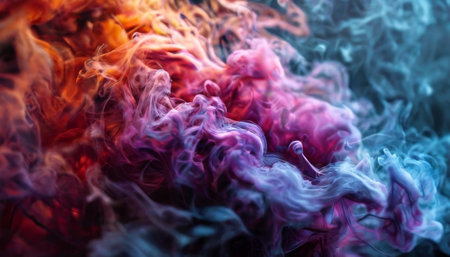 Vivid swirls of colorful smoke in a dynamic abstract patternの素材