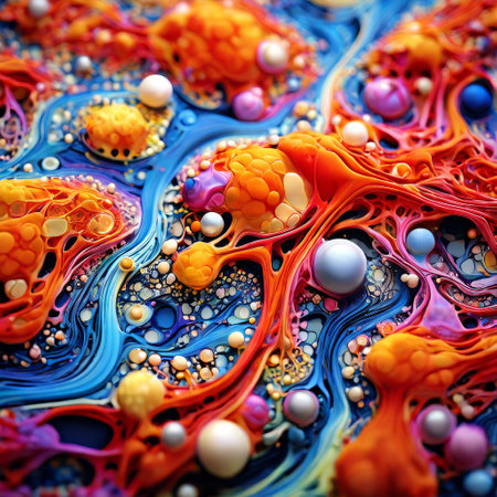 Abstract colorful organic shapes and spheres in vibrant backgroundの素材