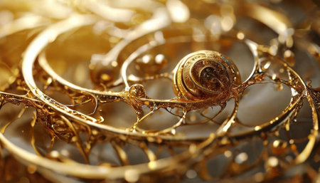 Golden abstract structures resembling neural networks and machineryの素材