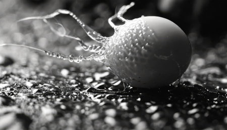 Black and white close-up of orb with intricate liquid tendrilsの素材