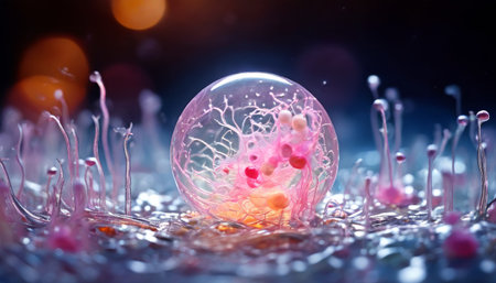 Abstract AI-generated sphere surrounded by organic structuresの素材