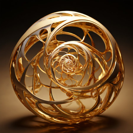 Golden spiral sculpture with intricate detailsの素材