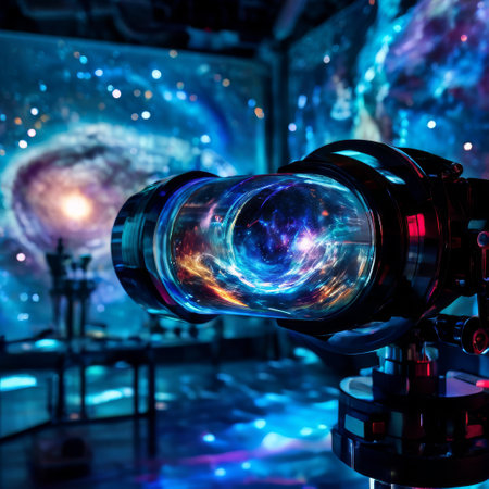 Futuristic telescope in a vibrant cosmic observatoryの素材
