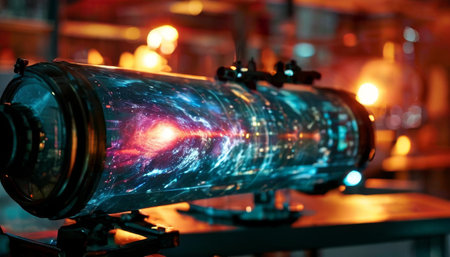 Advanced telescope displaying a digital view of deep spaceの素材