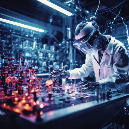 Futuristic robot scientist working in advanced laboratoryの素材