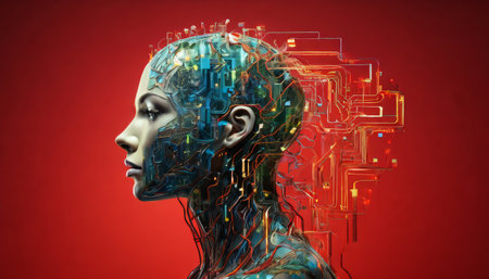 Digital artwork of AI robot with intricate electronic circuitsの素材