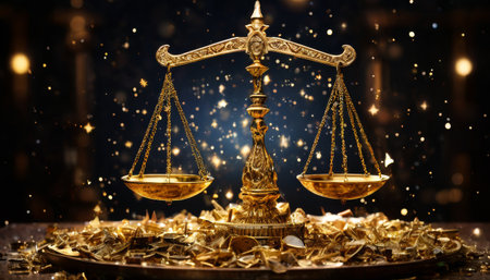 Golden Scales of Justice with Glittering Backgroundの素材