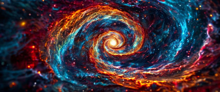 Colorful cosmic spiral galaxy in deep space with glowing starsの素材